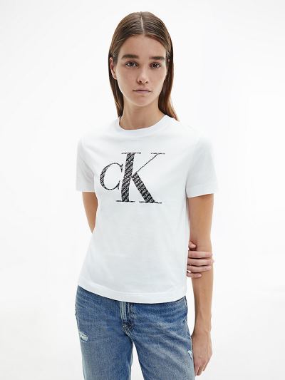 Calvin Klein Ruhák HU581625 | Calvin Klein Organic Cotton Logo Női Póló Világos Fehér
